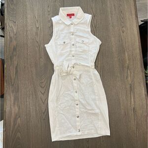 NWOT Guess Los Angeles Linen Blend White Collared Utility Tie Waist Dress Sz M